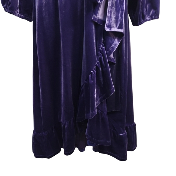 CATO Women's Purple Velvet V-Neck Ruffled Wrap Dress Size Large NWT - Picture 6 of 11
